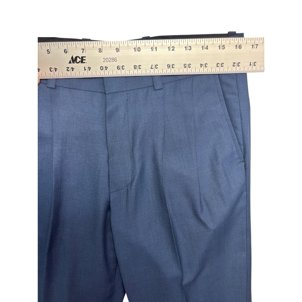NEW vtg Bespoke Tailored 32x30 Blue Sharkskin Silk Pants Trousers Wide Leg Pleat - Picture 2 of 10